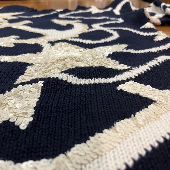 Marisa Christina Sweater Small Medium Nautical Anchor Sequin Navy White - Picture 5 of 11